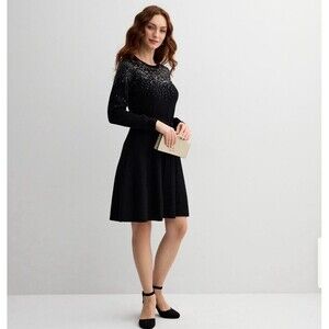NEW Draper James Sweater Dress Sequin Tie Waist Knit Black XL